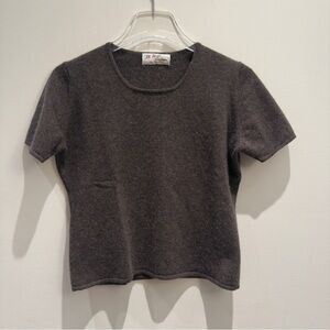 Pearls & Cashmere Chestnut Brown Vintage 100% Cashmere Short Sleeve Top Size M
